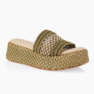 Rag & Bone Women's Logan Crochet Flatform Slide Sandals Green/Tan